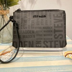 Steve Madden Black and Gray Logo Wristlet